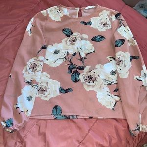 Floral Blouse Long Sleeve| Medium in Youth| Color : Pink Cream Slight green
